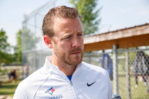 MIKE DEAL / WINNIPEG FREE PRESS
The Blue Jays Baseball Academy set up in Île-des-Chênes, MB, Tuesday making it one of the fourteen Super Camps that are taking place in various towns and cities across the country. The super camps give kids aged 9-16 skills and techniques from former Major Leaguer players.
T.J. Burton, the Blue Jays manager of amateur baseball.
180711 - Wednesday, July 11, 2018.