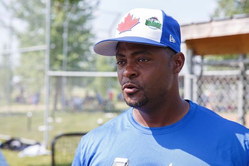 MIKE DEAL / WINNIPEG FREE PRESS
The Blue Jays Baseball Academy set up in Île-des-Chênes, MB, Tuesday making it one of the fourteen Super Camps that are taking place in various towns and cities across the country. The super camps give kids aged 9-16 skills and techniques from former Major Leaguer players.
Former Blue Jays second baseman, Homer Bush.
180711 - Wednesday, July 11, 2018.