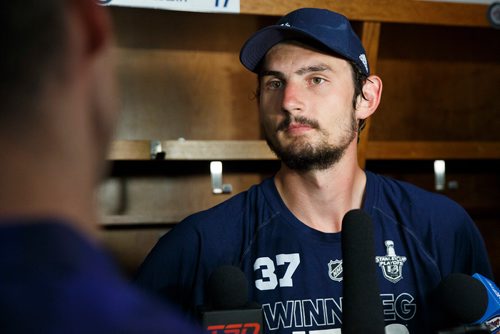 MIKE DEAL / WINNIPEG FREE PRESS
Winnipeg Jets' goaltender Connor Hellebuyck (37) just signed with the Winnipeg Jets for a new six-year $37 million contract.
180712 - Thursday, July 12, 2018.