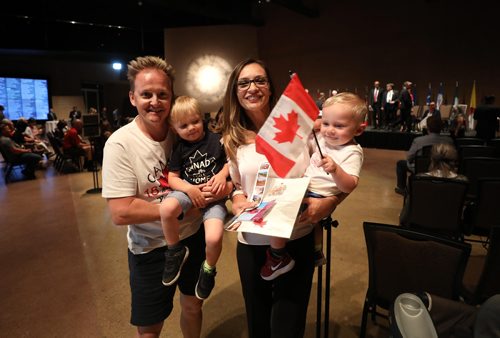 RUTH BONNEVILLE / WINNIPEG FREE PRESS

Laura Skrecek from Romania is all smiles as she holds her son Conor (2yrs) with her husband Milan Skrecek with older son Eric (4yrs), after she  became a Canadian citizen at a ceremony at the CMHR Thursday.  

See Carol Sanders story.
 

July 12, 2018 

