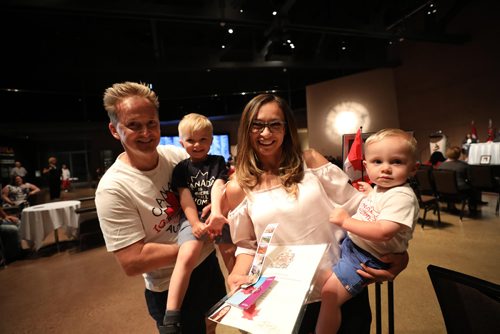 RUTH BONNEVILLE / WINNIPEG FREE PRESS

Laura Skrecek from Romania is all smiles as she holds her son Conor (2yrs) with her husband Milan Skrecek with older son Eric (4yrs), after she  became a Canadian citizen at a ceremony at the CMHR Thursday.  

See Carol Sanders story.
 

July 12, 2018 

