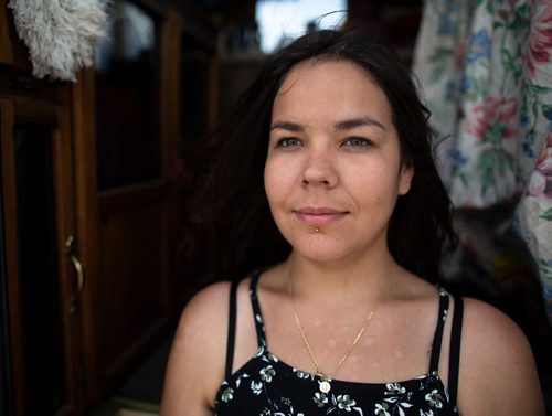ANDREW RYAN / WINNIPEG FREE PRESS  A group of young people have been walking long distance to raise awareness for missing and murdered indigenous women and will be walking through Winnipeg on July 15, 2018. Pictured is Jasmine Maytwayashing, from Manitoba who has had several family members murdered. Shot on July 14, 2018.