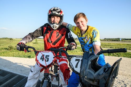 Mike Sudoma / Winnipeg Free Press
(left to right) "John Jones and Kaiden Kacalek made it all the way from Mounds View, Minnesota to compete in Friday Nights race where Joh placed first and Kaiden placed second
July 13, 2018