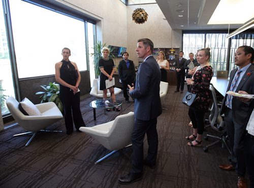 JASON HALSTEAD / WINNIPEG FREE PRESS

L-R: Mayor Brian Bowman shows Future Leaders of Manitoba award winners and board members around his office on June 27, 2018 at a reception at city hall hosted by Mayor Brian Bowman for the Future Leaders of Manitoba. (See Social Page)