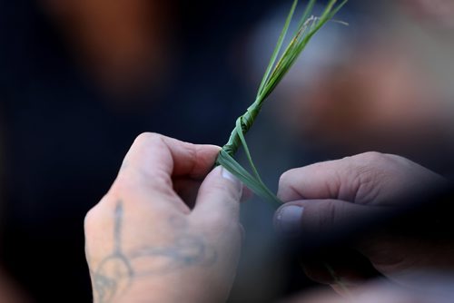 RUTH BONNEVILLE / WINNIPEG FREE PRESS
Feature Project on Food for Thought, 24hourproject
Description:11 am / service North West Community Food Centre 785 Keewatin / Jill Wilson story.
Members of the Indigenous community harvest and prep ceremonial sweetgrass from their garden at the centre by separating each strand and braiding them Friday.
Photo of the hands of Freda Watson braiding sweetgrass in garden area of North West Community Food Centre Friday.
July 13, 2018