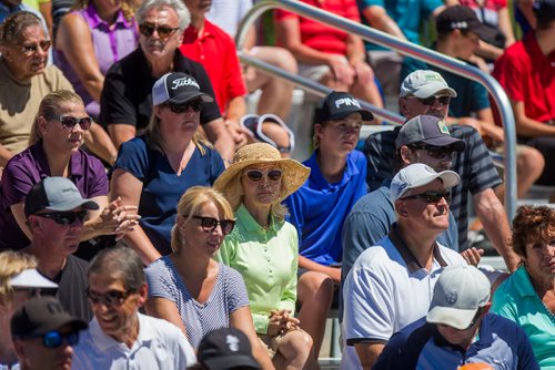 MIKAELA MACKENZIE / WINNIPEG FREE PRESS
The crowd watches as five-time LPGA tournament winner Brooke Henderson does a golf clinic with the Future Pros Program at the St. Charles Country Club in Winnipeg on Tuesday, July 17, 2018. 
Mikaela MacKenzie / Winnipeg Free Press 2018.