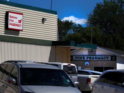 PHIL HOSSACK / WINNIPEG FREE PRESS - 49.8 POWERVIEW/PINE FALLS - Nations First Pharmacy and Pine Pharmacy at the town crossroads. two of four pharmacies in the small community.  See Ryan's story.  - July 17, 2018