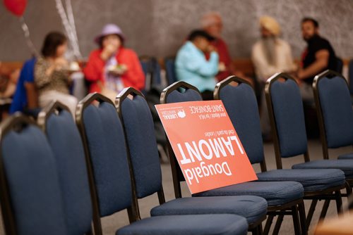 JOHN WOODS / WINNIPEG FREE PRESS
Supporters fill up on finger sandwiches prior to the results party for Dougald Lamont, leader of the Manitoba Liberal Party,  in the St. Boniface by-election in Winnipeg Tuesday, July 17, 2018.