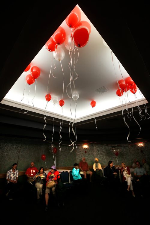 JOHN WOODS / WINNIPEG FREE PRESS
Supporters fill up on finger sandwiches prior to the results party for Dougald Lamont, leader of the Manitoba Liberal Party,  in the St. Boniface by-election in Winnipeg Tuesday, July 17, 2018.