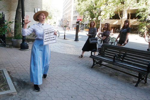 JOHN WOODS / WINNIPEG FREE PRESS
Alexandra Chase, performing tour guide, leads tours through The Exchange in Winnipeg Tuesday, July 17, 2018.