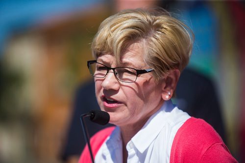 MIKAELA MACKENZIE / WINNIPEG FREE PRESS
Gloria Cardwell-Hoeppner, Executive Director of West End Biz, speaks at a media briefing outlining rising crime rates and the methods being taken to combat them in Winnipeg on Wednesday, July 18, 2018. 
Mikaela MacKenzie / Winnipeg Free Press 2018.