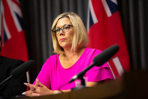 ANDREW RYAN / WINNIPEG FREE PRESS  Sustainable Development Minister Rochelle Squires takes questions from journalists about the threat of high levels of lead found in St. Boniface soil at the Manitoba Legislature on July 18, 2018. After being aware of the problem for almost two months Squires did not notify residents of the contaminated soil citing a media blackout due to the by-election.