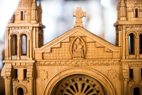 MIKAELA MACKENZIE / WINNIPEG FREE PRESS
A model of the St. Boniface Cathedral, made with materials salvaged from the original cathedral, in Winnipeg on Friday, July 20, 2018. 
Mikaela MacKenzie / Winnipeg Free Press 2018.