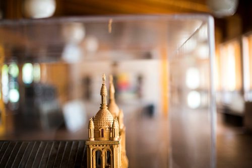 MIKAELA MACKENZIE / WINNIPEG FREE PRESS
A model of the St. Boniface Cathedral, made with materials salvaged from the original cathedral, in Winnipeg on Friday, July 20, 2018. 
Mikaela MacKenzie / Winnipeg Free Press 2018.