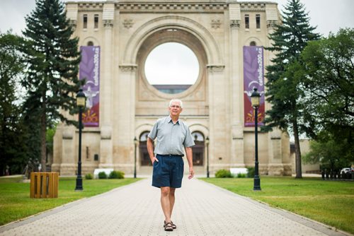 MIKAELA MACKENZIE / WINNIPEG FREE PRESS
Phil Mailhot, former director of the St. Boniface Museum, poses in front of the St. Boniface Cathedral ruins in Winnipeg on Friday, July 20, 2018. As a 13-year-old boy, Mailhot watched the historic fire burn.
Mikaela MacKenzie / Winnipeg Free Press 2018.