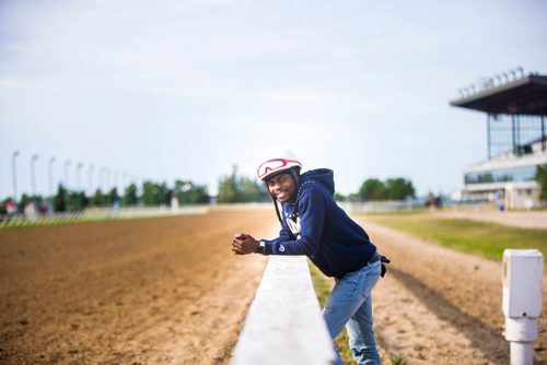 MIKAELA MACKENZIE / WINNIPEG FREE PRESS
Jockey Antonio Whitehall poses for a portrait at the Assiniboia Downs in Winnipeg on Thursday, July 19, 2018. 
Mikaela MacKenzie / Winnipeg Free Press 2018.