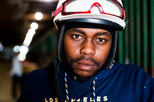 MIKAELA MACKENZIE / WINNIPEG FREE PRESS
Jockey Antonio Whitehall poses for a portrait at the Assiniboia Downs in Winnipeg on Thursday, July 19, 2018. 
Mikaela MacKenzie / Winnipeg Free Press 2018.