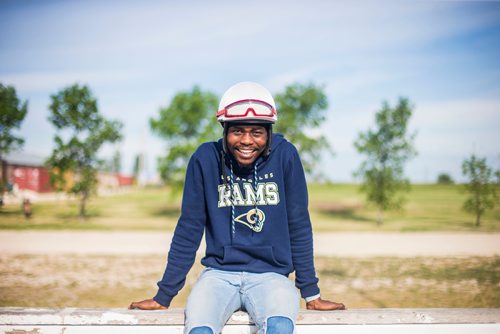 MIKAELA MACKENZIE / WINNIPEG FREE PRESS
Jockey Antonio Whitehall poses for a portrait at the Assiniboia Downs in Winnipeg on Thursday, July 19, 2018. 
Mikaela MacKenzie / Winnipeg Free Press 2018.