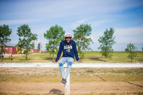 MIKAELA MACKENZIE / WINNIPEG FREE PRESS
Jockey Antonio Whitehall poses for a portrait at the Assiniboia Downs in Winnipeg on Thursday, July 19, 2018. 
Mikaela MacKenzie / Winnipeg Free Press 2018.