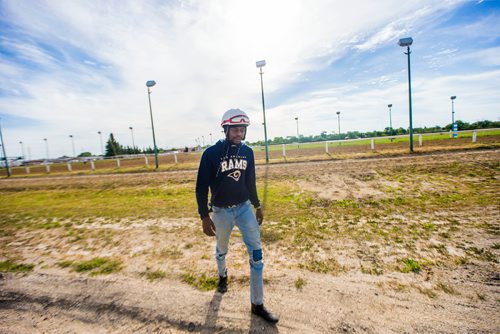 MIKAELA MACKENZIE / WINNIPEG FREE PRESS
Jockey Antonio Whitehall poses for a portrait at the Assiniboia Downs in Winnipeg on Thursday, July 19, 2018. 
Mikaela MacKenzie / Winnipeg Free Press 2018.