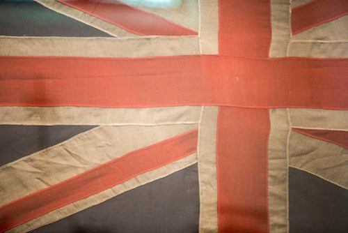 MIKAELA MACKENZIE / WINNIPEG FREE PRESS
Captain Chaplain James Whillans padre flag from First World War at the First Presbyterian Church in Winnipeg on Thursday, July 19, 2018. This worthy relic, a worn, muddy and stained Union Jack, covered the bodies of the men who died at Amiens.
Mikaela MacKenzie / Winnipeg Free Press 2018.