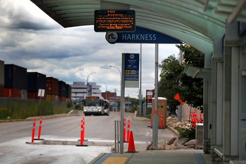 PHIL HOSSACK / WINNIPEG FREE PRESS - Southbound lanes of the rapid transit between Queen Elizabeth Way and Harkness station (the first station at Stradbrook and Harkness) are closed for maintenance of the roadway. Just a few metres south of the normal station a temporary southbound stop has been set up. See story. - July 24, 2018
