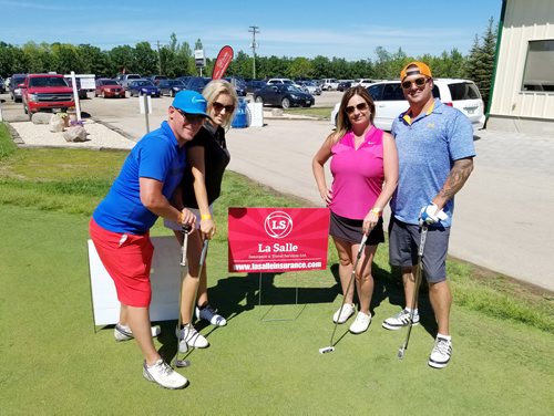 SUBMITTED PHOTO

L-R: Jason Murphy (La Salle Insurance & Travel Ltd. owner), Taylor Fedyck, Tara Chammartin and Ryan Morissette at the La Salle Insurance and Travel Ltd. Charity Golf Tournament held at Kingswood Golf & Country Club on June 28, 2018 to raise funds for the Society for Manitobans with Disabilities (SMD) Assistive Technology Program. (See Social Page)