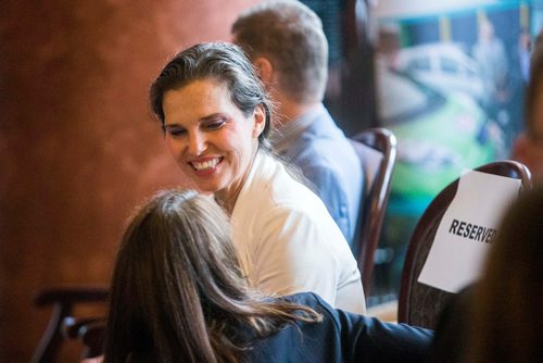 MIKAELA MACKENZIE / WINNIPEG FREE PRESS
Minister of Science and Sport Kristy Duncan chats before making a culinary research funding announcement at Red River College in Winnipeg on Wednesday, July 25, 2018. 
Winnipeg Free Press 2018.