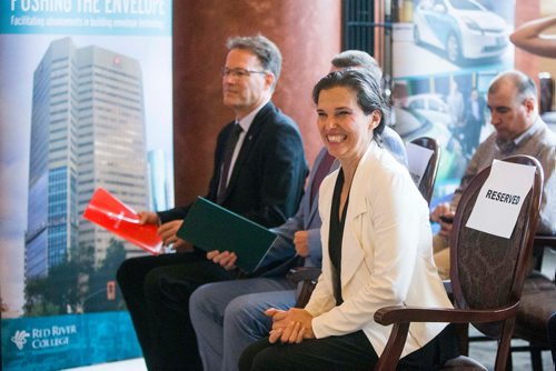 MIKAELA MACKENZIE / WINNIPEG FREE PRESS
Minister of Science and Sport Kristy Duncan sits down before making a culinary research funding announcement at Red River College in Winnipeg on Wednesday, July 25, 2018. 
Winnipeg Free Press 2018.