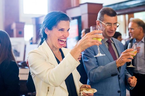 MIKAELA MACKENZIE / WINNIPEG FREE PRESS
Minister of Science and Sport Kristy Duncan tastes samples of some of the food research projects after making a culinary research funding announcement at Red River College in Winnipeg on Wednesday, July 25, 2018. 
Winnipeg Free Press 2018.