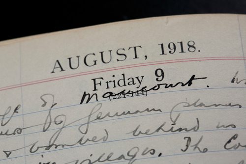 MIKE DEAL / WINNIPEG FREE PRESS
Captain Chaplain James Whillans' personal diary from the first World War.
180725 - Wednesday, July 25, 2018.
