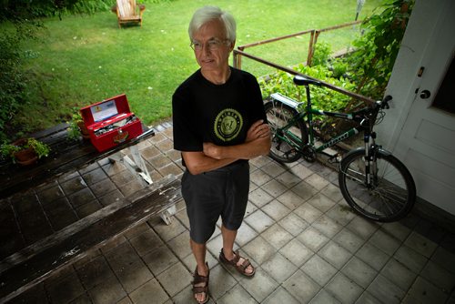 ANDREW RYAN / WINNIPEG FREE PRES Ken Schykulski, 60, is a volunteer bike mechanic at the WRENCH (Winnipeg Repair Education and Cycling Hub). Schykulski poses for a portrait in his backyard on July 24, 2018.