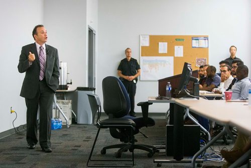 MIKAELA MACKENZIE / WINNIPEG FREE PRESS
Police Chief Danny Smyth speaks at the Winnipeg Police Service Diversity Career Exhibition, open to Indigenous and newcomer community members interested in a career in law enforcement, at the Winnipeg Police Headquarters in Winnipeg on Thursday, July 26, 2018. 
Winnipeg Free Press 2018.