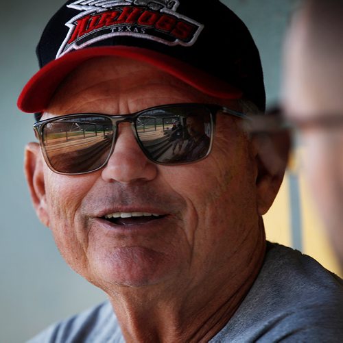 PHIL HOSSACK / WINNIPEG FREE PRESS - AirHog/Chinese National Team manager John McLaren talks with Taylor Allen Thursday afternoon at Shaw Park as the mixed Chinese/American team worked out. See Taylor Allen story. - July 26, 2018