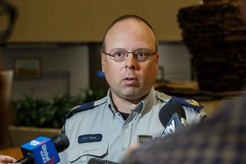 MIKE DEAL / WINNIPEG FREE PRESS
Sergeant Mark Hume, RCMP Traffic Services, talks to the media about the drug seizure at "D" Division Headquarters Friday morning.
Around 1000 lbs of marihuana and related materials were caught in a standard regulatory inspection stop by an RCMP officer on the Trans-Canada Highway in Westhawk, MB on July 22, 2018. According to the RCMP the seizure is the largest marihuana seizure through a traffic stop in Canada since 2015.
The drugs were put on display for the media at D Division Headquarters Friday morning.
180727 - Friday, July 27, 2018.