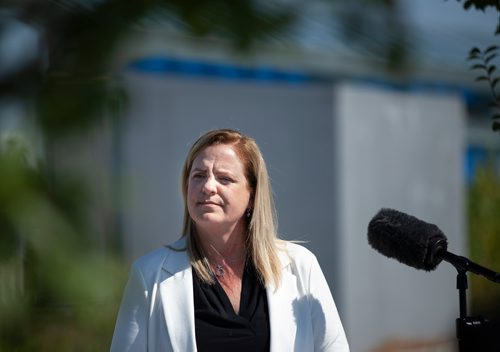 ANDREW RYAN / WINNIPEG FREE PRESS Jenny Motkaluk speaks at a press event in an empty BRT terminal at Jubilee Southwest station criticizing Winnipeg mayor Brian Bowman for investing millions into the infrastructure on July 27, 2018.