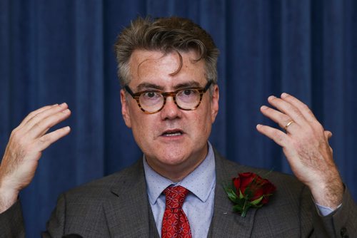 MIKE DEAL / WINNIPEG FREE PRESS
Manitoba Liberal Leader Dougald Lamont is sworn in as a MLA during a ceremony in the Manitoba Legislative Building Friday afternoon.
180727 - Friday, July 27, 2018.