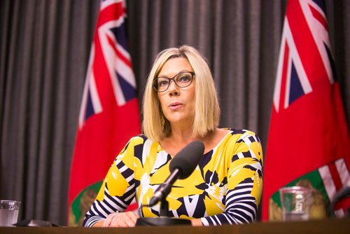 MIKAELA MACKENZIE / WINNIPEG FREE PRESS
Sustainable Development Minister Rochelle Squires announces the release of a discussion paper on the made-in-Manitoba output-based pricing system for emission-intensive industries at the Manitoba Legislative Building in Winnipeg on Monday, July 30, 2018. 
Winnipeg Free Press 2018.