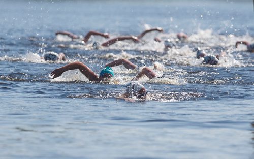 MIKE DEAL / WINNIPEG FREE PRESS
2018 Canadian Junior Swimming Championships Open Water women 15-17 finals at St. Malo Provincial Park Monday morning.
180730 - Monday, July 30, 2018.
