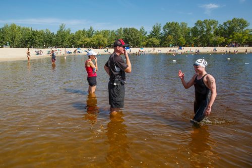 MIKE DEAL / WINNIPEG FREE PRESS
Chantel Jeffrey finishes first in the 2018 Canadian Junior Swimming Championships Open Water women 15-17 finals at St. Malo Provincial Park Monday morning.
180730 - Monday, July 30, 2018.
