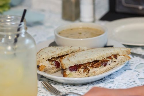 MIKE DEAL / WINNIPEG FREE PRESS
The Chicken Salad Sandwich with toasted pecans and diced grapes.
The Ole Farmhouse Café in Rosenort, Manitoba, where reporter Erin Lebar and columnist Jen Zoratti made a stop on Day 2 of their road trip visiting popular food stops in rural Manitoba.
180724 - Tuesday, July 24, 2018.