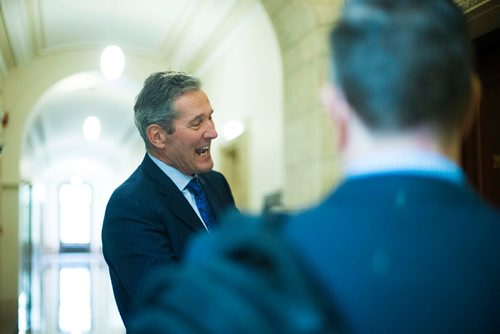 MIKAELA MACKENZIE / WINNIPEG FREE PRESS
Premier Brian Pallister chats before the cabinet shuffle at the Manitoba Legislative Building in Winnipeg on Wednesday, Aug. 1, 2018. 
Winnipeg Free Press 2018.