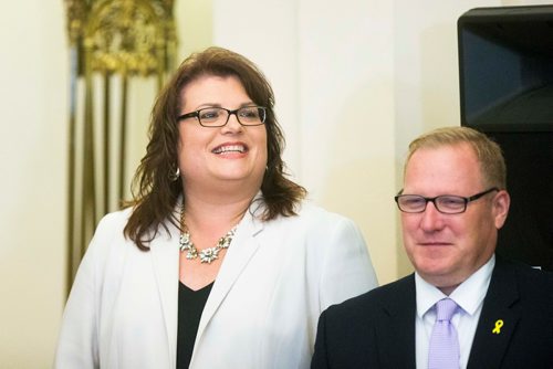 MIKAELA MACKENZIE / WINNIPEG FREE PRESS
Colleen Mayer, Minister of Crown Services, at the cabinet shuffle at the Manitoba Legislative Building in Winnipeg on Wednesday, Aug. 1, 2018. 
Winnipeg Free Press 2018.