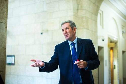 MIKAELA MACKENZIE / WINNIPEG FREE PRESS
Premier Brian Pallister chats before the cabinet shuffle at the Manitoba Legislative Building in Winnipeg on Wednesday, Aug. 1, 2018. 
Winnipeg Free Press 2018.