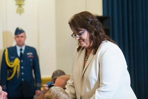 MIKAELA MACKENZIE / WINNIPEG FREE PRESS
Colleen Mayer, new Minister of Crown Services, at the cabinet shuffle at the Manitoba Legislative Building in Winnipeg on Wednesday, Aug. 1, 2018. 
Winnipeg Free Press 2018.