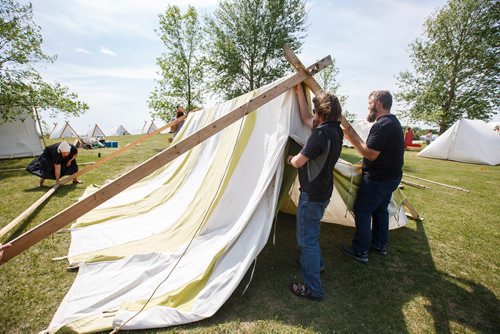 MIKE DEAL / WINNIPEG FREE PRESS
Members for the Vikings Vinland Society set up an historical village on the hill in Gimli overlooking Lake Winnipeg in preparation for the Icelandic Festival of Manitoba or Islendingadagurinn, which takes place from Aug 3rd to 6th.
180802 - Thursday, August 02, 2018.