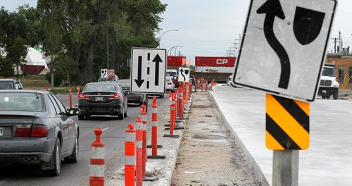 PHIL HOSSACK / WINNIPEG FREE PRESS -  Northbound traffic on the southbound lanes at logan leading to the McPhillips Street underpass Thursday. See story.  - August 2, 2018