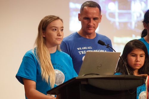 MIKE DEAL / WINNIPEG FREE PRESS
Kylee Sinclair, #YouthCEO participant at WFP, during a celebration at the MB Museum of the anniversary of the signing of Treaty One which took place on August 3rd, 1871.
180803 - Friday, August 03, 2018.