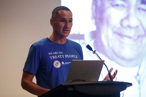 MIKE DEAL / WINNIPEG FREE PRESS
Kevin Chief vice-president of the Business Council of Manitoba during a celebration at the MB Museum of the anniversary of the signing of Treaty One which took place on August 3rd, 1871.
180803 - Friday, August 03, 2018.