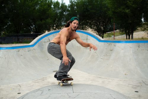 ANDREW RYAN / WINNIPEG FREE PRESS Jean Brunelle-Bradette, from Quebec, exits the pool during a morning skateboard session at The Forks skatepark on August 4, 2018.